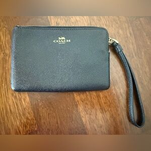 Authentic Coach Black Leather Wristlet with Gold Accents